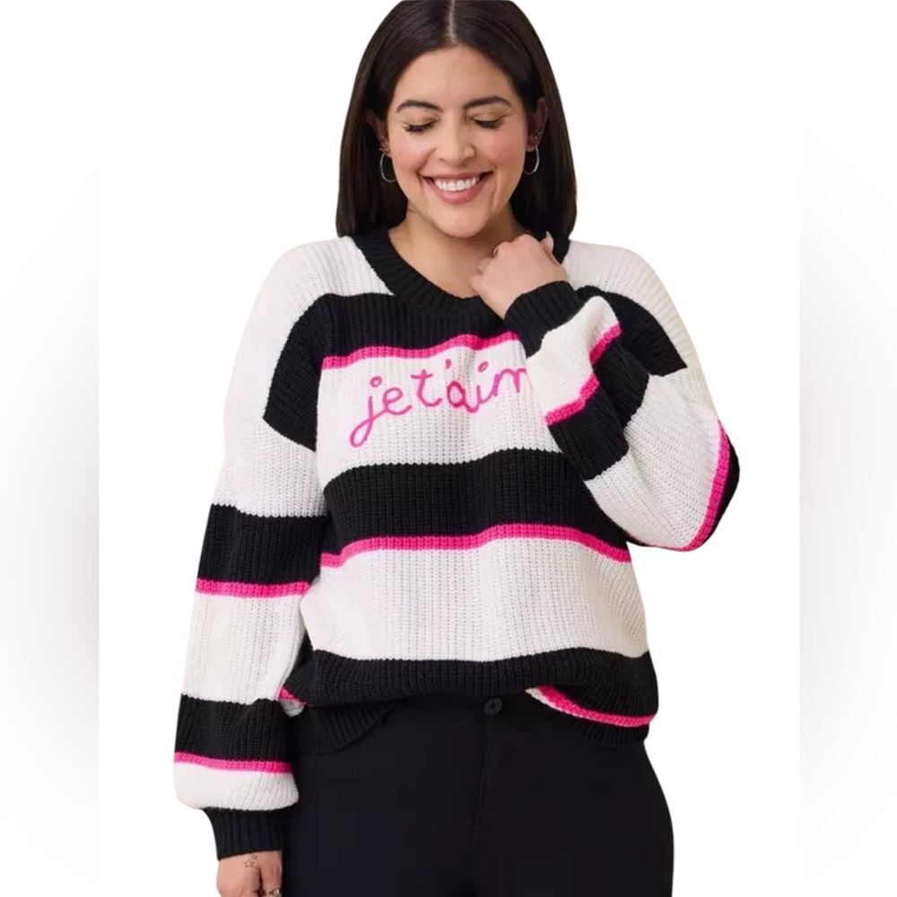 Torrid Pullover Drop Shoulder Crew Neck Sweater Jet’aime Womens Size Medium NWT